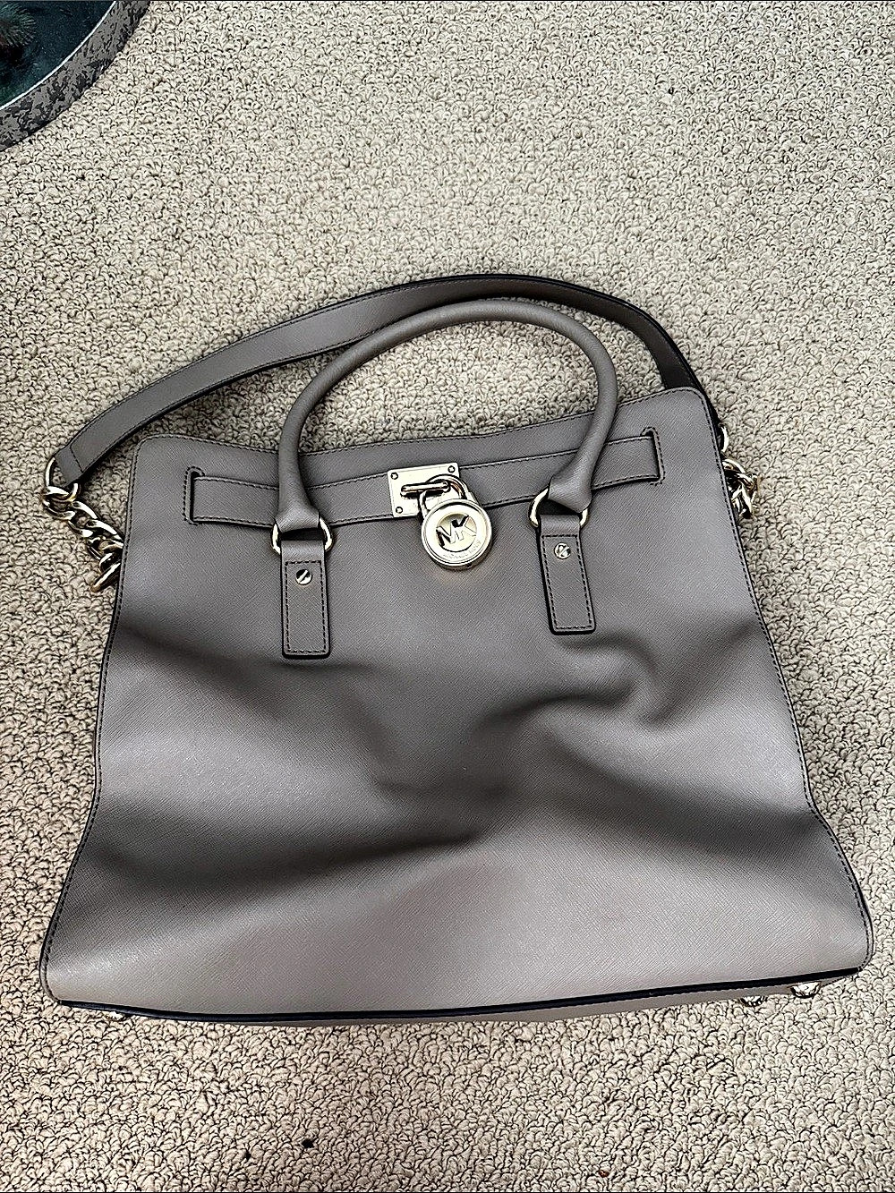 Michael Kors Hamilton Large Saffiano Leather Satchel Gray with matching wallet